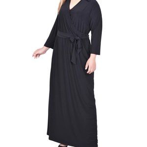 NY WOMEN'S COLLECTION BLUE FAUX WRAP MAXI DRESS